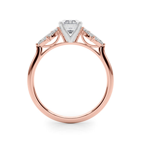 Rose gold Emerald Diamond Floral Cluster Ring with Marquise Side Stones and Six-Prong Solitaire Setting