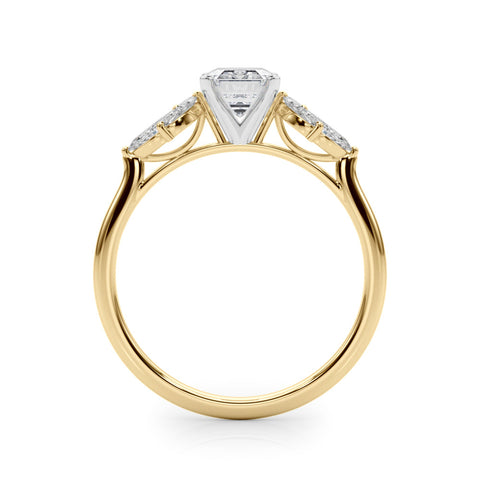 Yellow gold Emerald Diamond Floral Cluster Ring with Marquise Side Stones and Six-Prong Solitaire Setting
