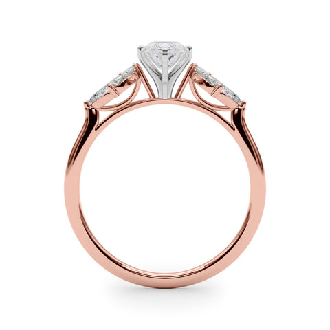 Rose gold Marquise Diamond Floral Cluster Ring with Marquise Side Stones and Six-Prong Solitaire Setting