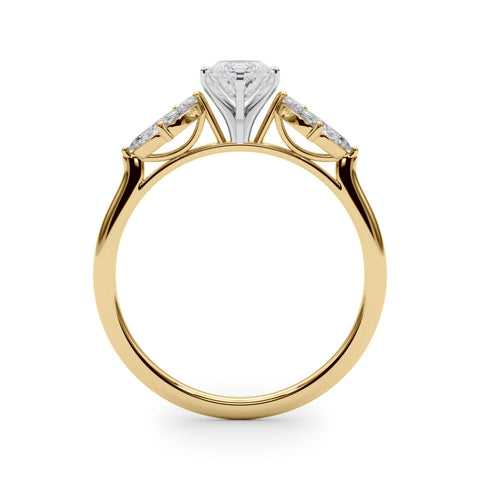 Yellow gold Marquise Diamond Floral Cluster Ring with Marquise Side Stones and Six-Prong Solitaire Setting