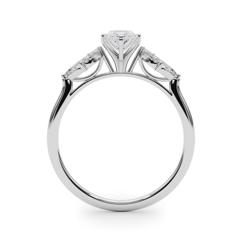 Silver Marquise Diamond Floral Cluster Ring with Marquise Side Stones and Six-Prong Solitaire Setting