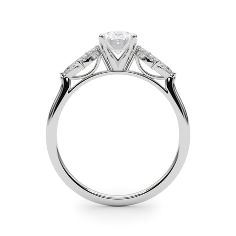Platinum Oval Diamond Floral Cluster Ring with Marquise Side Stones and Six-Prong Solitaire Setting