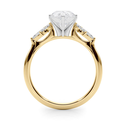 Yellow gold Pear Diamond Floral Cluster Ring with Marquise Side Stones and Six-Prong Solitaire Setting