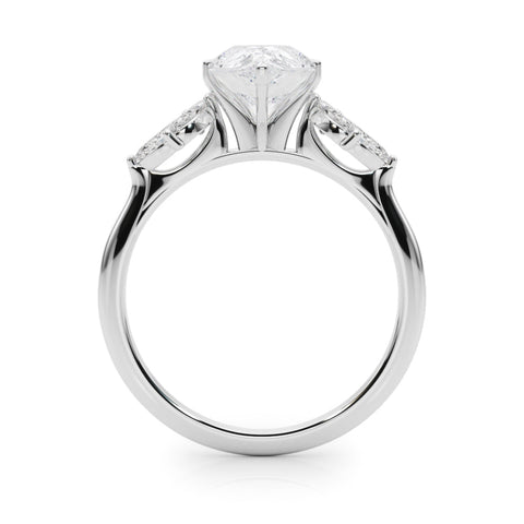 Platinum Pear Diamond Floral Cluster Ring with Marquise Side Stones and Six-Prong Solitaire Setting