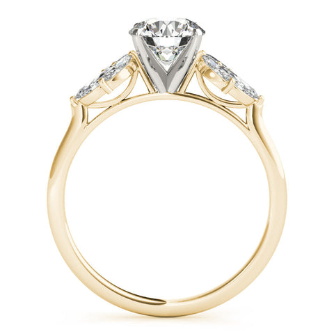 Yellow gold Round Diamond Floral Cluster Ring with Marquise Side Stones and Six-Prong Solitaire Setting