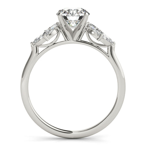 Silver Round Diamond Floral Cluster Ring with Marquise Side Stones and Six-Prong Solitaire Setting