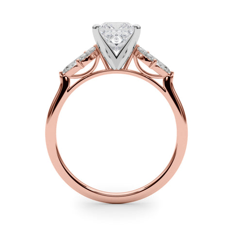 Rose gold Princess Diamond Floral Cluster Ring with Marquise Side Stones and Six-Prong Solitaire Setting