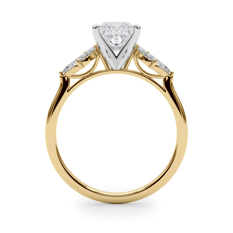 Yellow gold Princess Diamond Floral Cluster Ring with Marquise Side Stones and Six-Prong Solitaire Setting