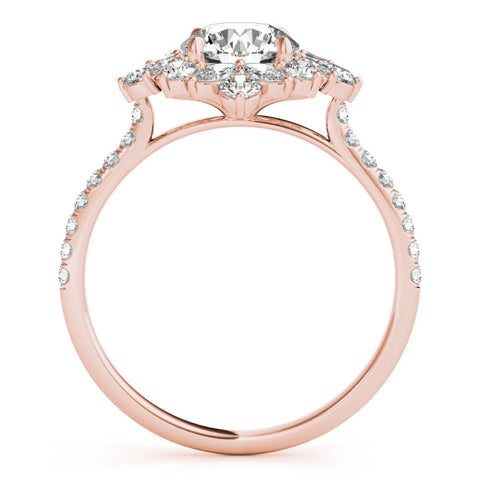 Rose gold Round Halo Diamond Floral Cluster Ring with Pavé Band and Prong Setting