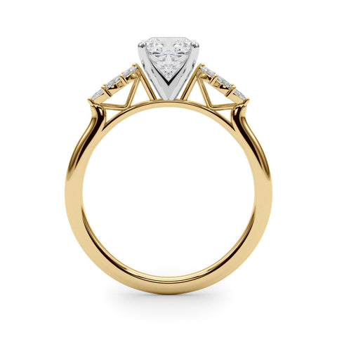 Yellow gold Cushion Diamond Floral Side Stone Solitaire with Marquise Accents and Four-Prong Setting