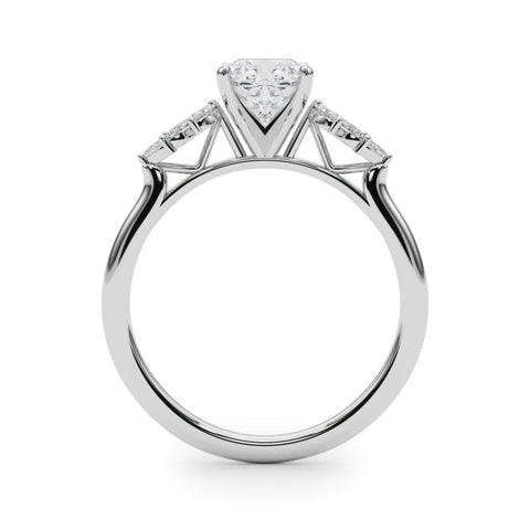White gold Cushion Diamond Floral Side Stone Solitaire with Marquise Accents and Four-Prong Setting