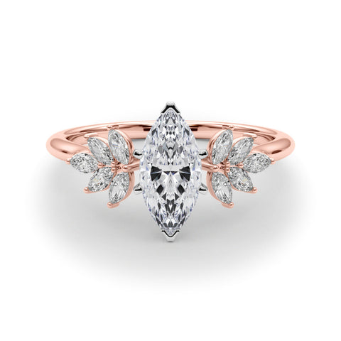 Rose gold Marquise Diamond Floral Side Stone Solitaire with Marquise Accents and Four-Prong Setting