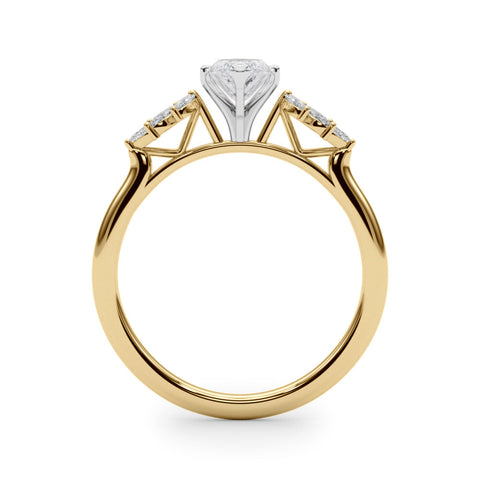 Yellow gold Marquise Diamond Floral Side Stone Solitaire with Marquise Accents and Four-Prong Setting