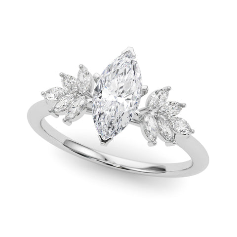 Platinum Marquise Diamond Floral Side Stone Solitaire with Marquise Accents and Four-Prong Setting