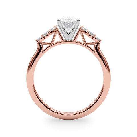 Rose gold Oval Diamond Floral Side Stone Solitaire with Marquise Accents and Four-Prong Setting