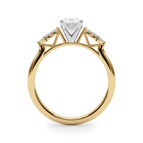 Yellow gold Oval Diamond Floral Side Stone Solitaire with Marquise Accents and Four-Prong Setting