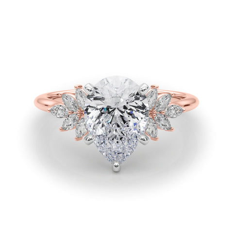 Rose gold Pear Diamond Floral Side Stone Solitaire with Marquise Accents and Four-Prong Setting