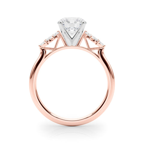 Rose gold Round Diamond Floral Side Stone Solitaire with Marquise Accents and Four-Prong Setting