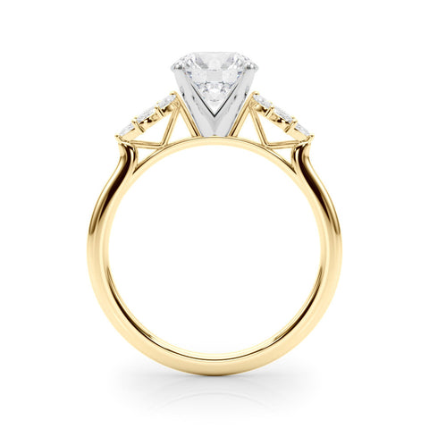Yellow gold Round Diamond Floral Side Stone Solitaire with Marquise Accents and Four-Prong Setting