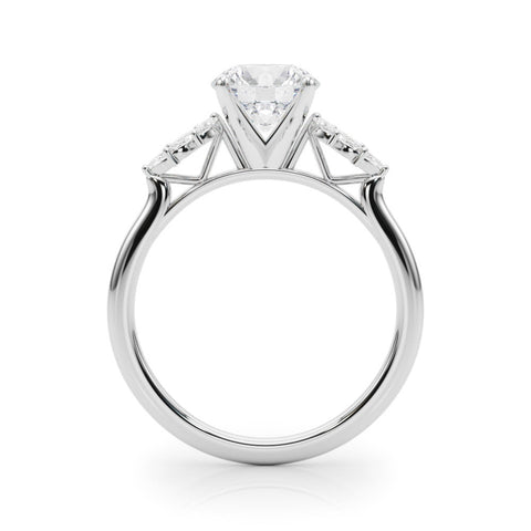 Platinum Round Diamond Floral Side Stone Solitaire with Marquise Accents and Four-Prong Setting