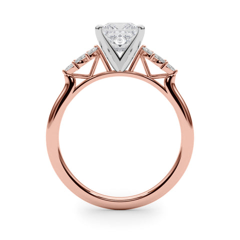 Rose gold Princess Diamond Floral Side Stone Solitaire with Marquise Accents and Four-Prong Setting