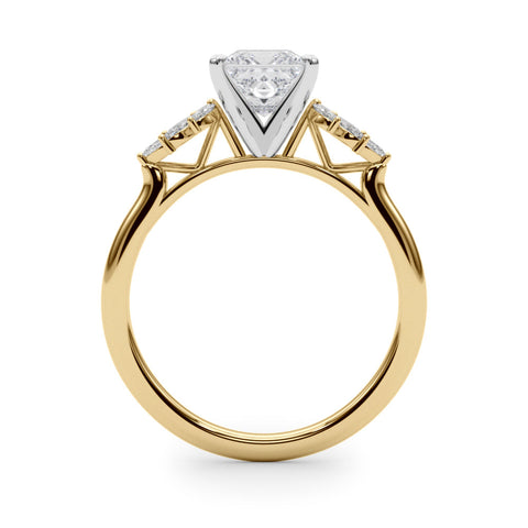 Yellow gold Princess Diamond Floral Side Stone Solitaire with Marquise Accents and Four-Prong Setting