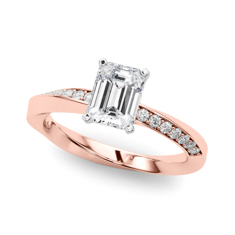 Rose gold Emerald Solitaire Diamond Engagement Ring with Side Stone Accents and Four-Prong Setting