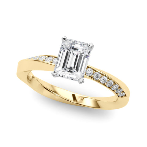 Yellow gold Radiant Solitaire Diamond Engagement Ring with Side Stone Accents and Four-Prong Setting