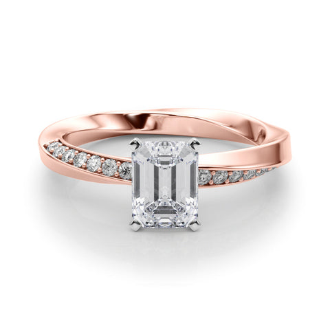 Rose gold Radiant Solitaire Diamond Engagement Ring with Side Stone Accents and Four-Prong Setting
