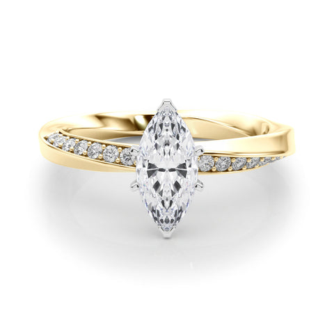 Yellow gold Marquise Solitaire Diamond Engagement Ring with Side Stone Accents and Four-Prong Setting