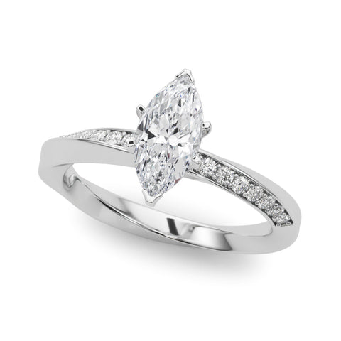 Platinum Marquise Solitaire Diamond Engagement Ring with Side Stone Accents and Four-Prong Setting