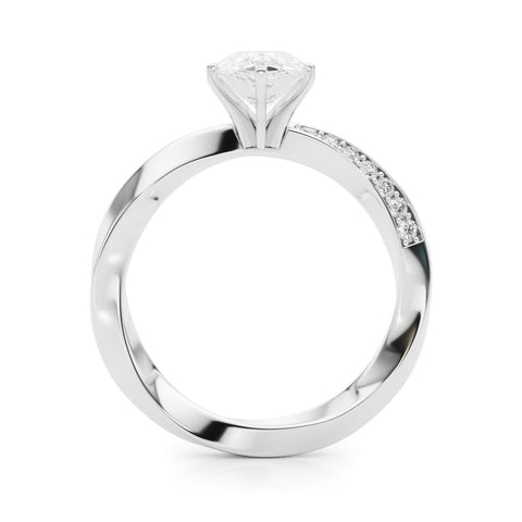 White gold Pear Solitaire Diamond Engagement Ring with Side Stone Accents and Four-Prong Setting