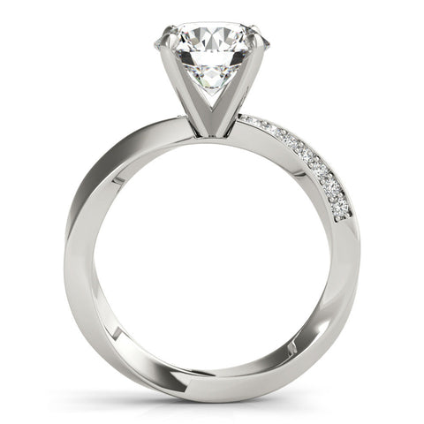 Platinum Round Solitaire Diamond Engagement Ring with Side Stone Accents and Four-Prong Setting