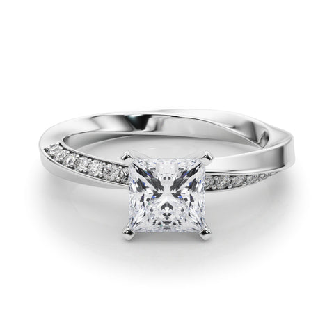 Platinum Princess Solitaire Diamond Engagement Ring with Side Stone Accents and Four-Prong Setting
