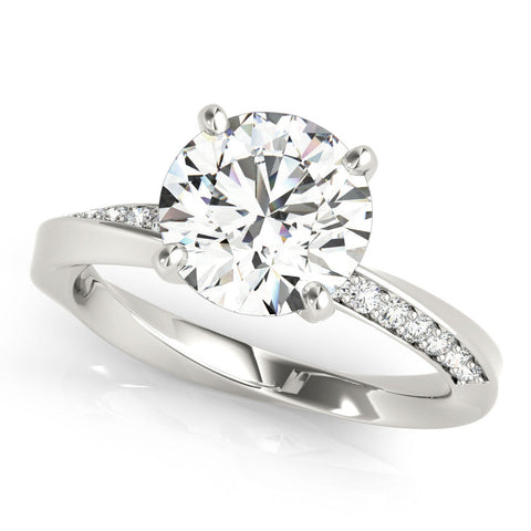 Platinum Round Solitaire Diamond Engagement Ring with Side Stone Accents and Four-Prong Setting