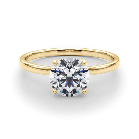 Yellow gold Round Solitaire Diamond Ring with Thin Band and Four-Prong Setting