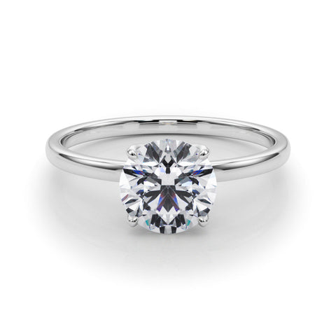 Platinum Round Solitaire Diamond Ring with Thin Band and Four-Prong Setting