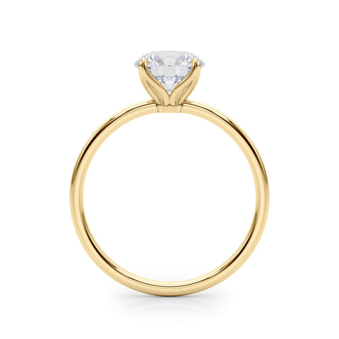 Yellow gold Round Solitaire Diamond Ring with Thin Band and Four-Prong Setting
