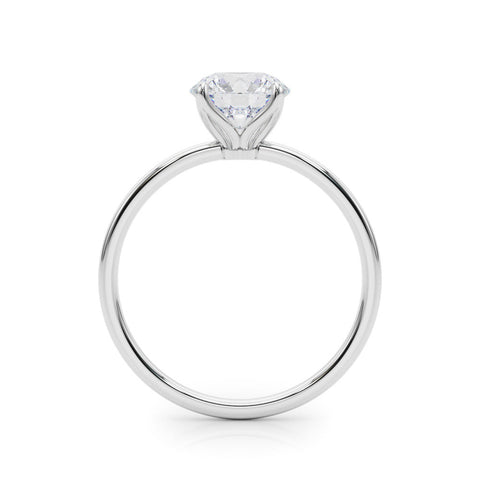 Platinum Round Solitaire Diamond Ring with Thin Band and Four-Prong Setting