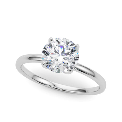 White gold Round Solitaire Diamond Ring with Thin Band and Four-Prong Setting