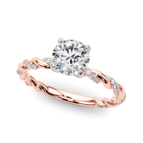Rose gold Heart Solitaire Twisted Band with Pavé Accents and Four-Prong Setting