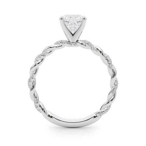 Silver Cushion Solitaire Twisted Band with Pavé Accents and Four-Prong Setting