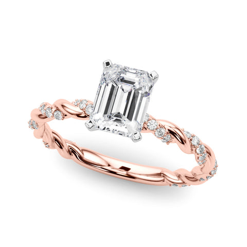 Rose gold Radiant Solitaire Twisted Band with Pavé Accents and Four-Prong Setting