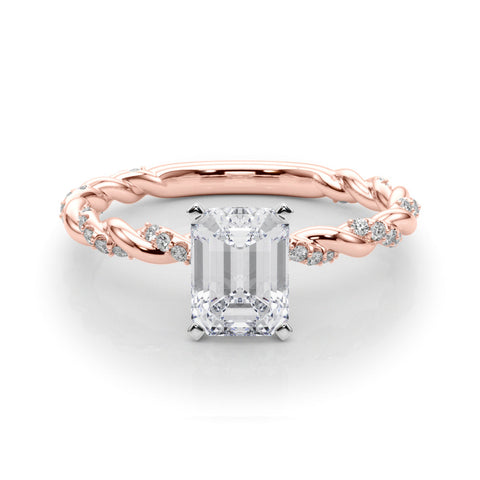 Rose gold Radiant Solitaire Twisted Band with Pavé Accents and Four-Prong Setting