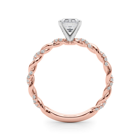 Rose gold Emerald Solitaire Twisted Band with Pavé Accents and Four-Prong Setting