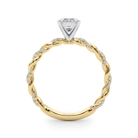 Yellow gold Radiant Solitaire Twisted Band with Pavé Accents and Four-Prong Setting