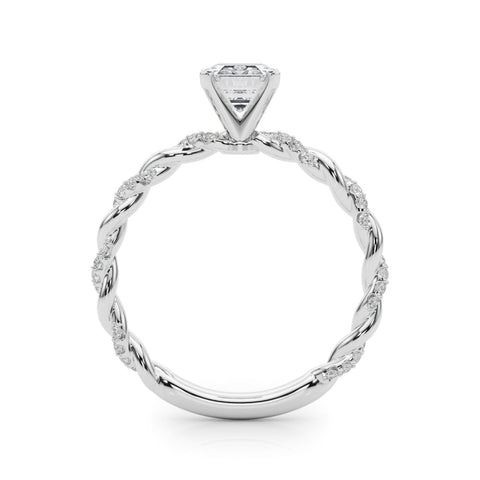 Platinum Emerald Solitaire Twisted Band with Pavé Accents and Four-Prong Setting