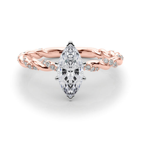 Rose gold Marquise Solitaire Twisted Band with Pavé Accents and Four-Prong Setting