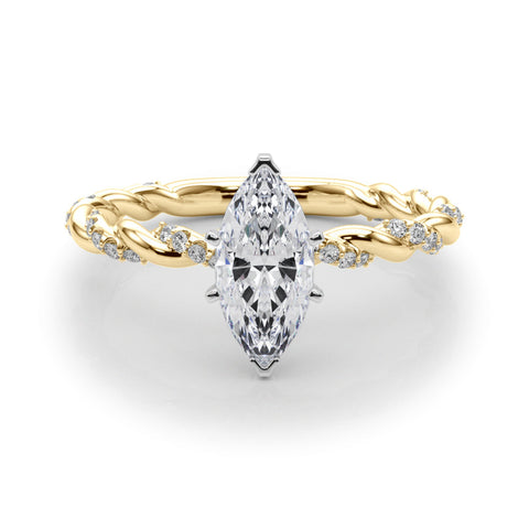 Yellow gold Marquise Solitaire Twisted Band with Pavé Accents and Four-Prong Setting