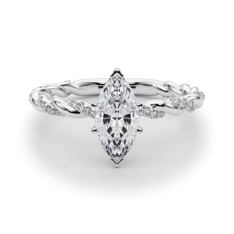 Silver Marquise Solitaire Twisted Band with Pavé Accents and Four-Prong Setting